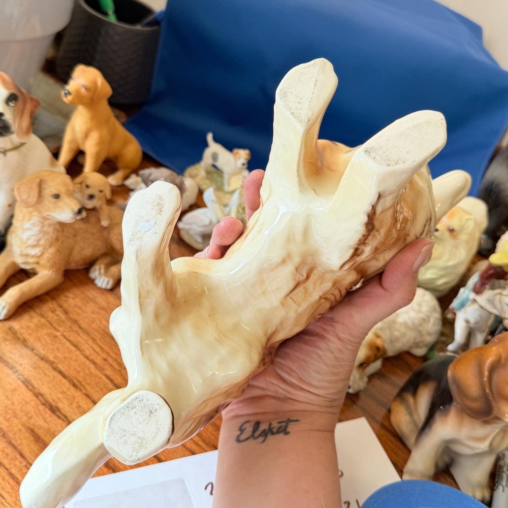 Vintage Collie Dog Ceramic Planter Large Lassie Style Tan White Glazed Figurine - Picture 8 of 11